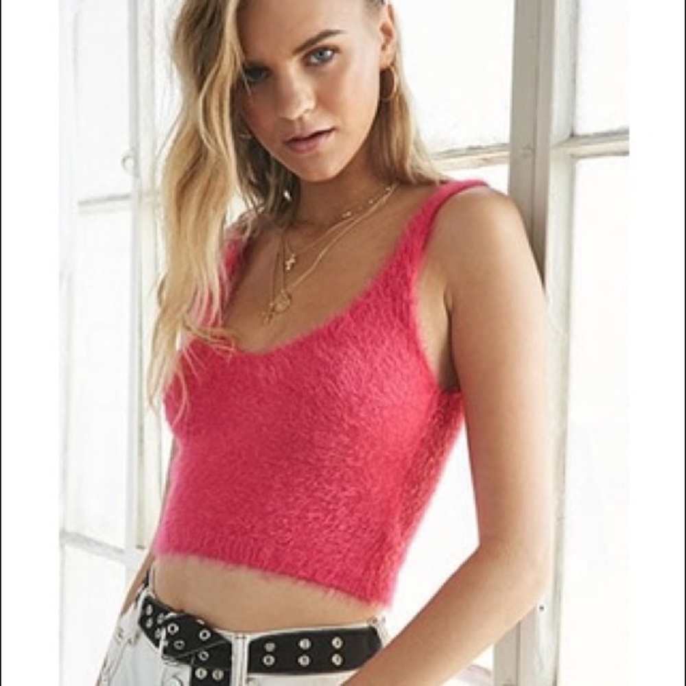 F21 | Fuzzy hot pink crop top